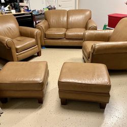 Top Grain Leather Sofa Set 5 Pieces 