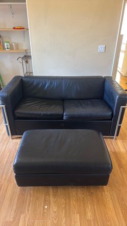 Dark Blue Leather Couch With Bed
