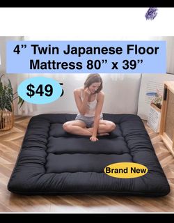 4” Twin Black Japanese Floor Mattress Futon Mattress, Thicken Tatami Mat Sleeping Pad Foldable Roll Up Mat Boys Girls Dormitory Pad Kids Floor Lounge