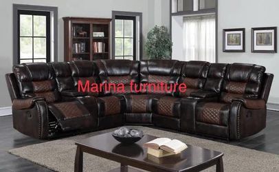 Brown Leather Reclining Sectional Sofa
