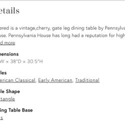 Pennsylvin House Cherry Gate Leg Dinning Table 