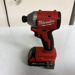 MILWAUKEE COMPACT BRUSHLESS HEX 1/4” IMPACT. WITH BATTERY NO CHARGER.