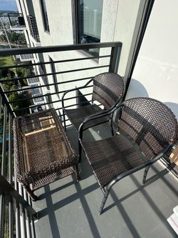 3-Piece Outdoor Patio Set – 2 Wicker Chairs + Hampton Bay Table