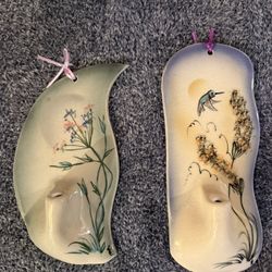 Vintage Lena Orlando Ed Griggs Porcelain Wall Oil Lamp Sconces Pair 