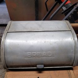 vintage Kromex aluminum roll-top bread box 1950s. 