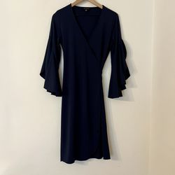 Banana Republic Navy Wrap Dress with Ruffled Bell Sleeves size XS NWOT