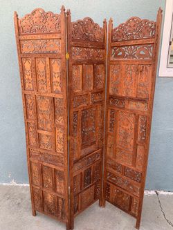 1960's Moroccan Style Pierced Wood3-Panel Floor Screen