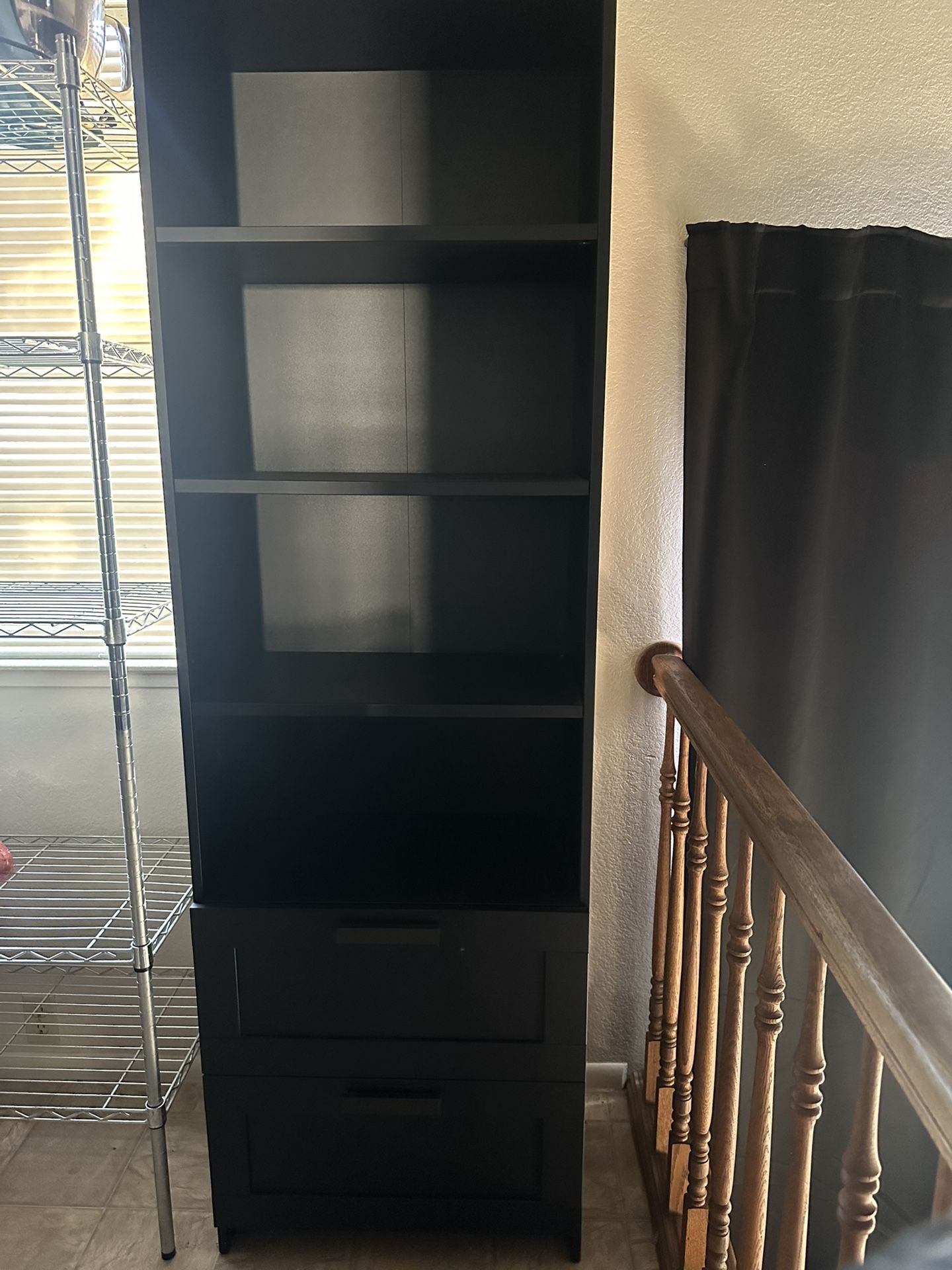 Two Black Shelves With Two Drawers