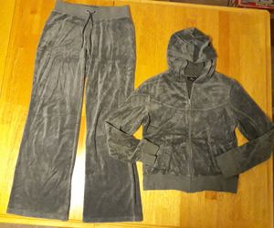 Tek Gear Gray Velour Hoodie & Pants Set Womens Sz Small