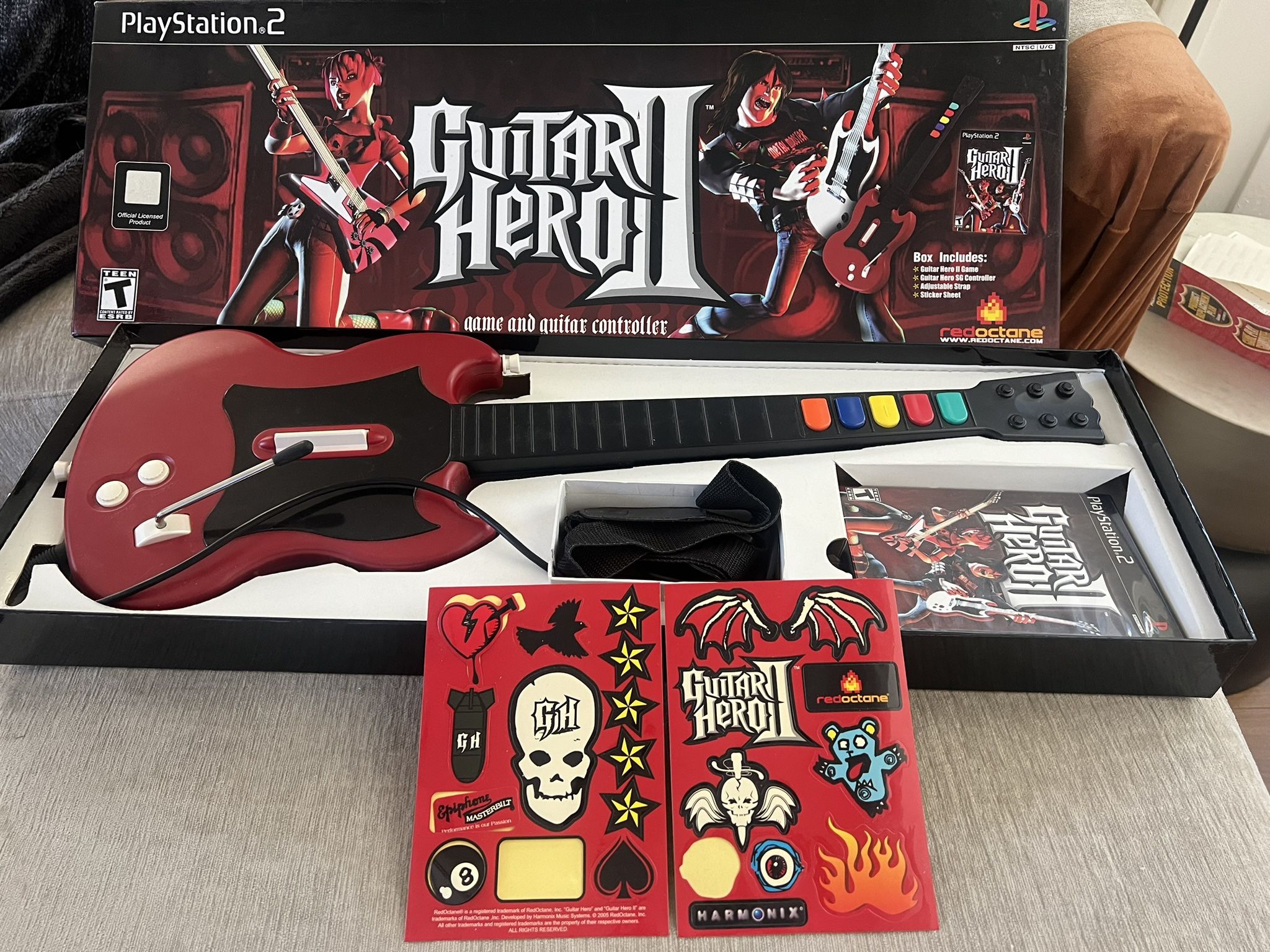 Guitar Hero 2 II PlayStation 2 PS2 Wired Controller Bundle w/ most Stickers