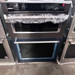 New Black Stainless Steel KitchenAid  30" Built-In Electric Convection Double Wall Combination with Microwave and Air Fry Mode 