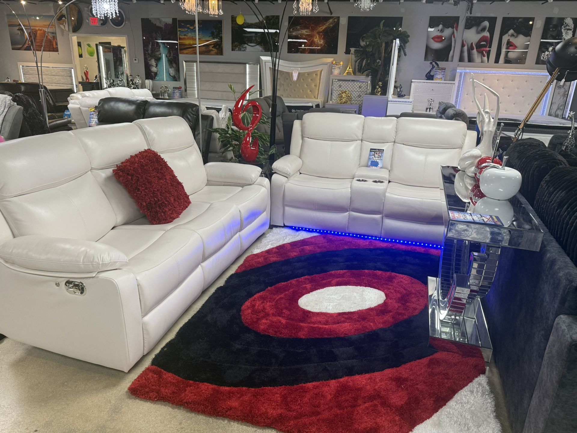 2 Pc White Sofa Love Reclining With Led Lights Only $999