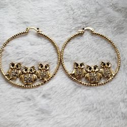 Owl Diamond Hoop Earrings 