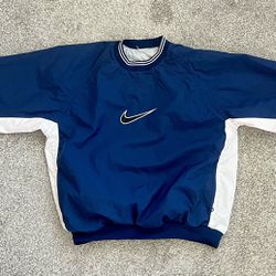 Vintage Nike Center Big Swoosh Windbreaker Pullover Jacket Blue White 
