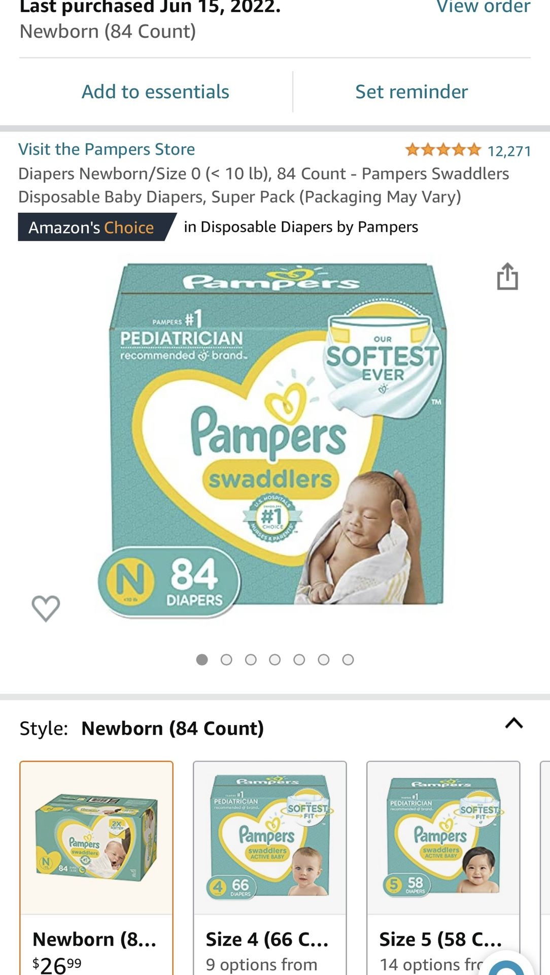 Pampers Swaddlers Newborn Size 0 Diapers