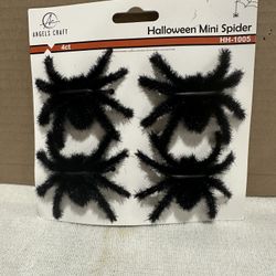 Halloween Mini Black Spiders Set Of 4 .