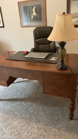 Inlaid Executive Desk & Faux Leather Chair