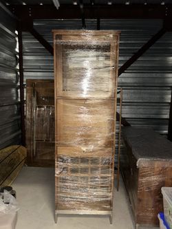 Tall Wooden Cabinet with Wine Storage & Display Space
