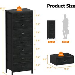 Furnulem 7 Fabric Drawer Dresser In Black 