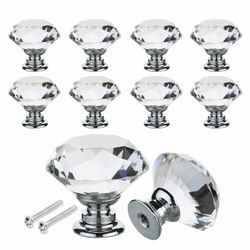 10 PCS 30mm Crystal Glass Cabinet Dresser Diamond Drawer Door Knobs Pull Handles