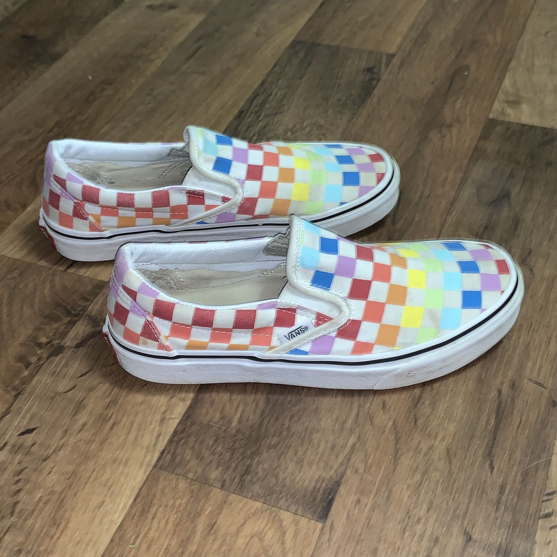 Vans Rainbow Checkerboard Unisex Slip On Shoes 