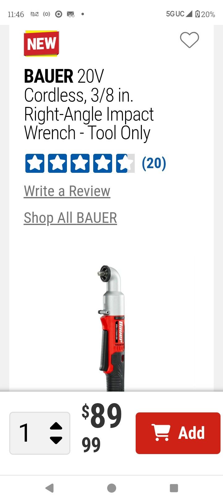 Bauer 20v Impact Drill Cordless Ratchet Right Angle Grinder 3 Batteries Charger Kit New Look @@@