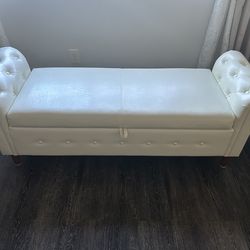 PU leather rolled arm ottoman storage bench