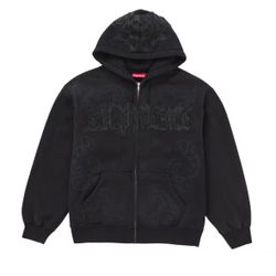 Supreme black leather appliqué zip up hoodie small 