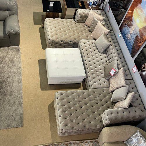 Brand New  Elegance Mocha Velvet Double Chaise "U" Shape Sectional Sofa  Ready To Go Delivery And Financing Available