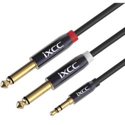 10Feet] iXCC Gold Plated 3.5mm 1/8" TRS to Dual 6.35mm 1/4" TS Mono Y-Cable Splitter Cord for iPhone, iPod, Computer Sound Cards, CD Players, Multimed