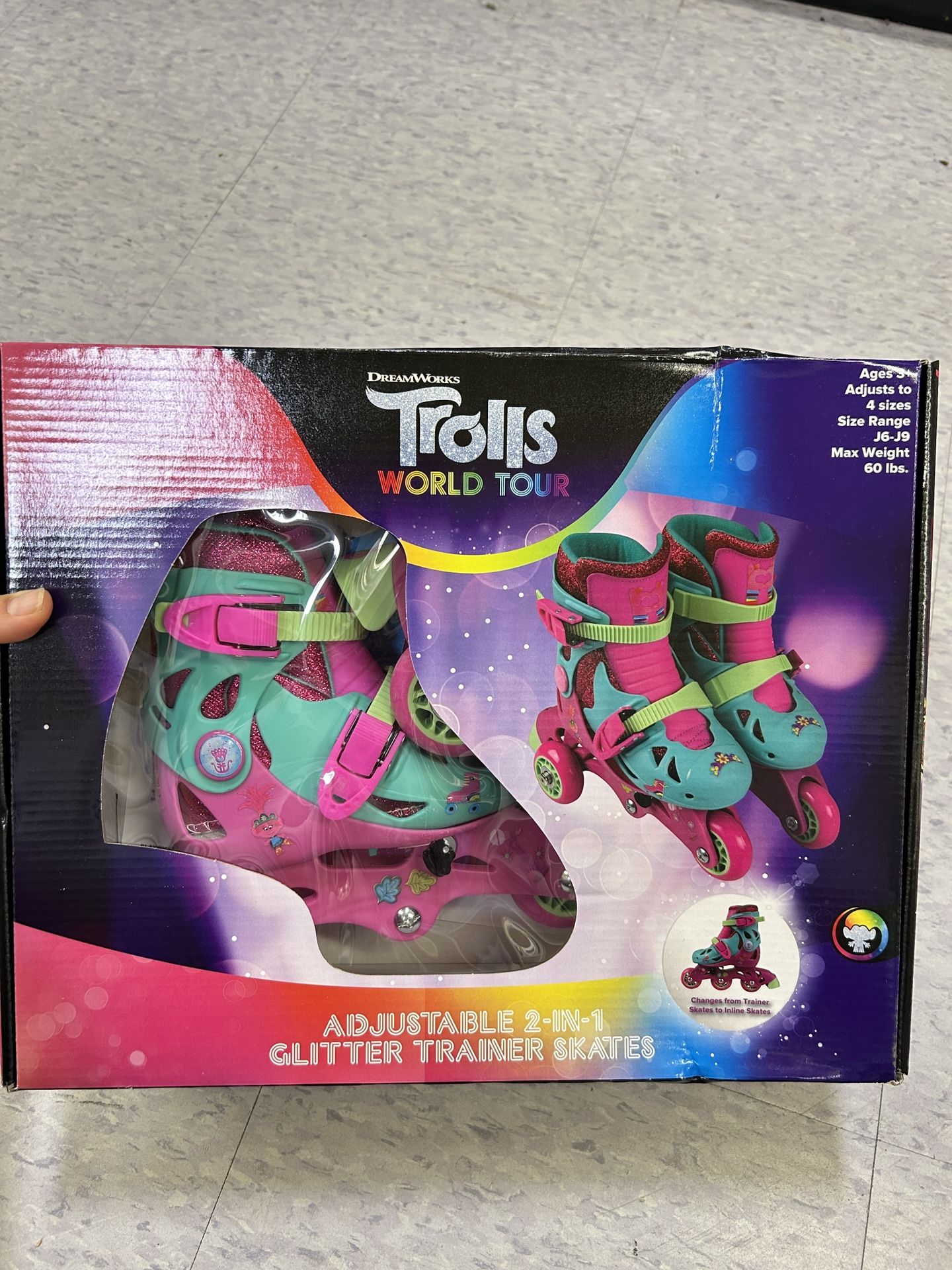 NWT DreamWorks Trolls Glitter 2-in-1 trainer roller skates 