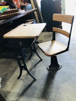 Vintage Metal  Childs School Desk