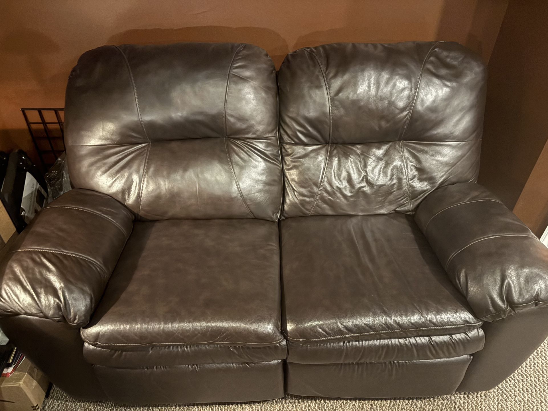 Chocolate Brown Leather Loveseat
