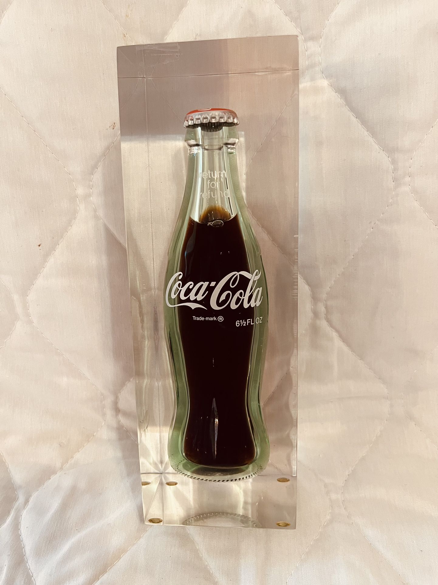Original Vintage 6 1/2oz Coca Cola Bottle Encased In Clear Acrylic