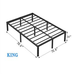 Brand new King Size Bed Frame with Storage Space,Heavy Duty Sturdy Mattress Foundation,Easy Assembly,No Box Spring Needed, Black,14 Inch,King