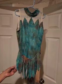 Teal Gold Figure Skating Competition Dress Bedazzled