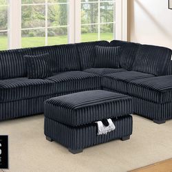 Reversible Chaise + Built-In Shelf + Storage Ottoman