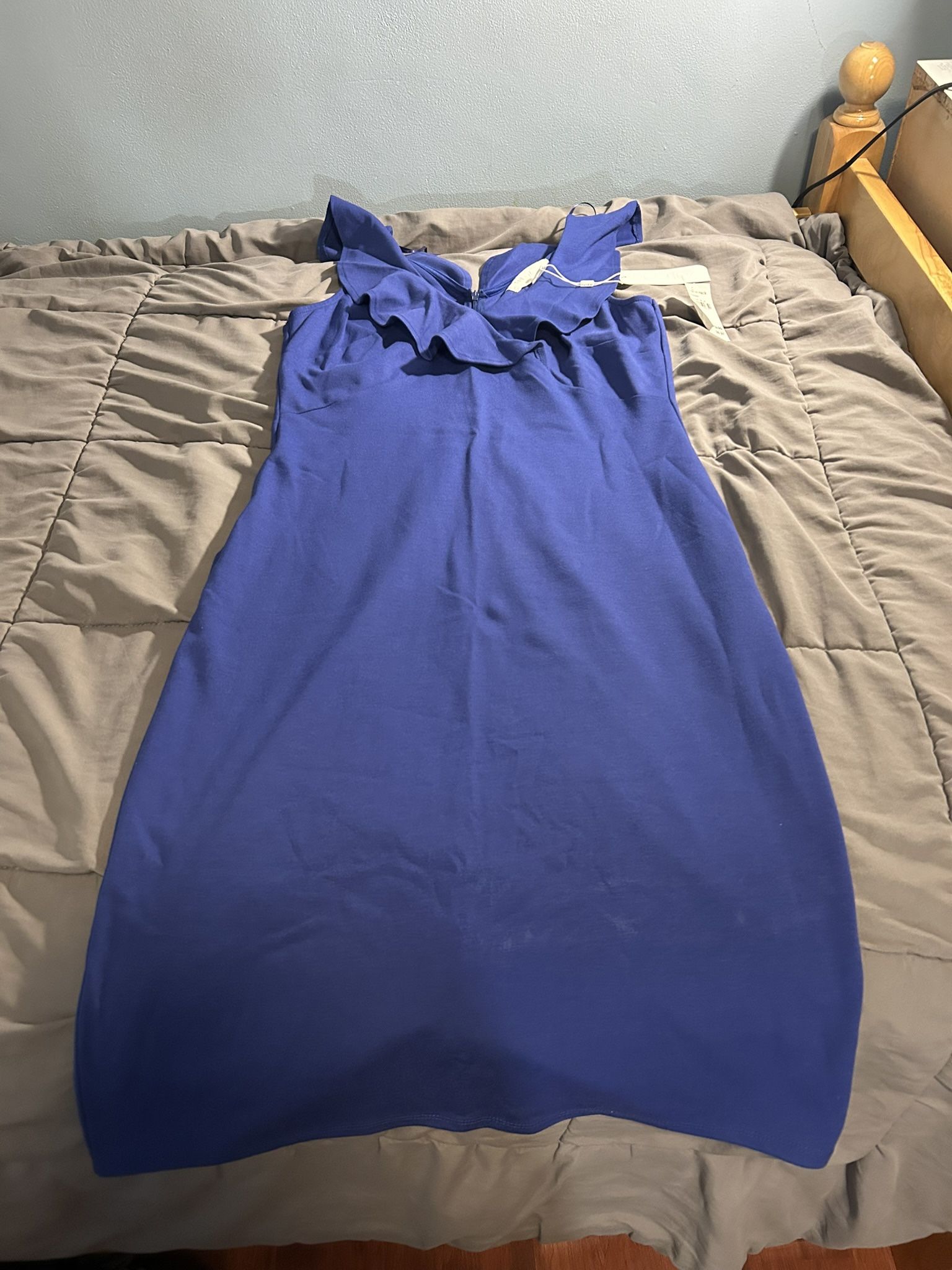 Superfoxx Knee Length Fitted Dress With Ruffled Bodice Electric Blue NWT Large