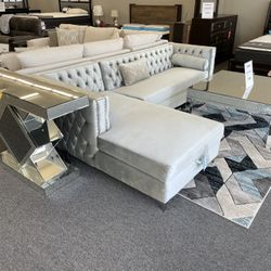 Very Light Grey Glam Sectional With Storage!!