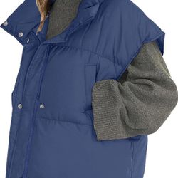 Womens Sleeveless Zip Puffer Vest Drawstrig Hem Oversized Stand Collar Warm Winter Coats

Size Medium 