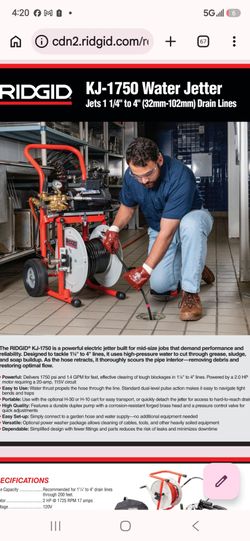 Ridgid KJ-1750-C Wetter Jetter Drain Cleaner Pump/Reel