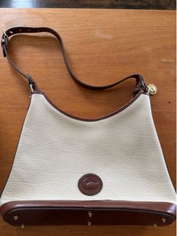 Vintage Dooney & Bourke Hobo Bag Cream Pebbled Leather Tote Bucket Top Zip