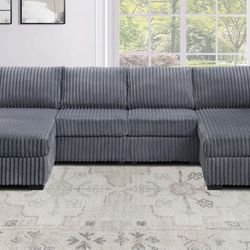 3-Piece Sectional Set- RAF/LAF Chaise + Armless Loveseat (Armless Chair x 2) - Dark Gray 