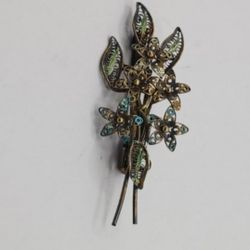 Vintage 800 Flower and Caterpillar Leaf Brooch