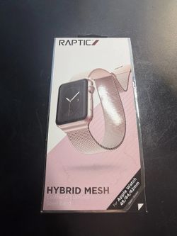 Raptic Hybrid Mesh Apple Watch Band 42 44 45mm Rose Gold - Leather Steel Magnetic 482431