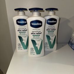 Lot Of 3 Vaseline Intensive Care Sensitive Skin Relief Non Greasy Body Lotion, 20.3 fl oz