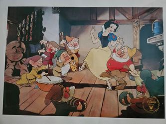 SNOW WHITE/DWARFS LITHOGRAPH FRAMED 11 X 14