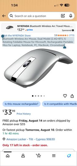 Bluetooth Wireless Arc Mouse, Dual Model (2.4G+BT5.1) Rotating Foldable Mouse for Microsoft, Rechargeable Portable Mice for Laptop, Notebook, PC, MacB