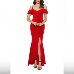 NEW Betsy And Adam Ruffle Off-The -Shoulder Christmas Evening Gown