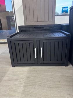 Joxxoaa Indoor/ Outdoor Storage Bench Double Door Shoe Cabinet